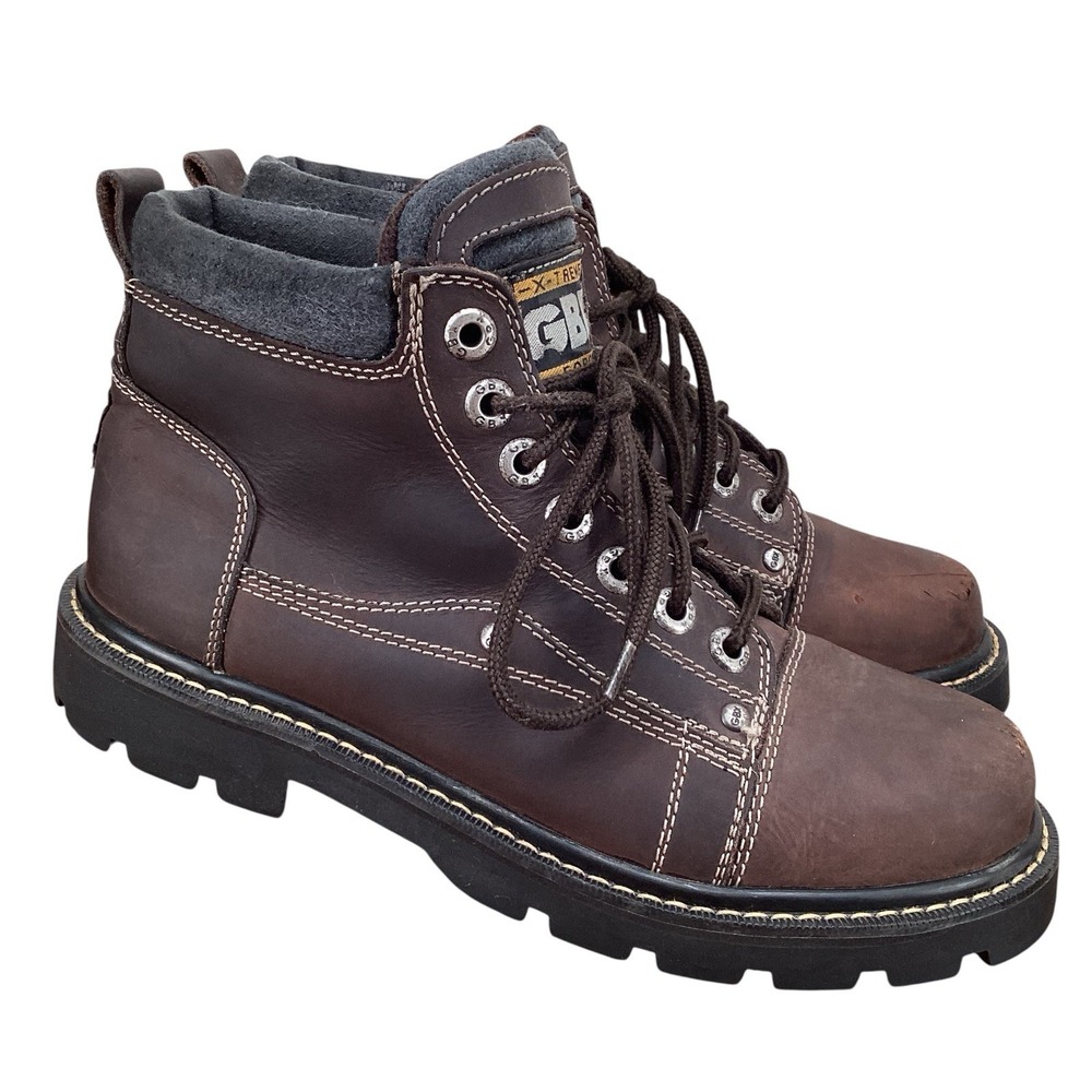 VTG GBX Chunky Y2K 90s Leather Boots Lug Sole Lace Up Brown Men's Sz 9 M